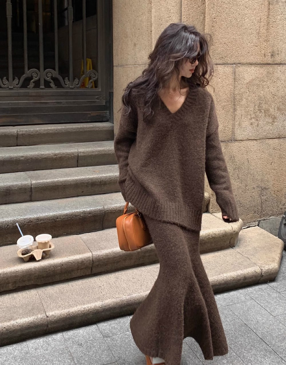 Stephanie | Women's V-Neck Knit Sweater Set