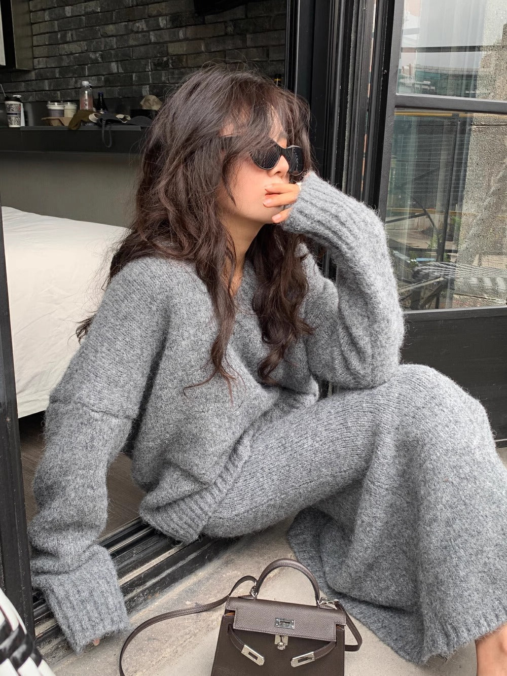 Stephanie | Women's V-Neck Knit Sweater Set