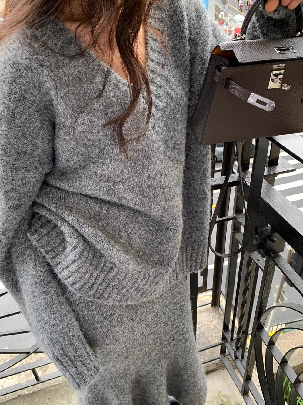 Stephanie | Women's V-Neck Knit Sweater Set