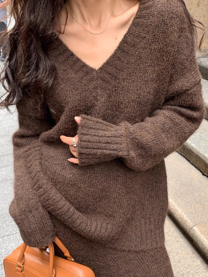 Stephanie | Women's V-Neck Knit Sweater Set