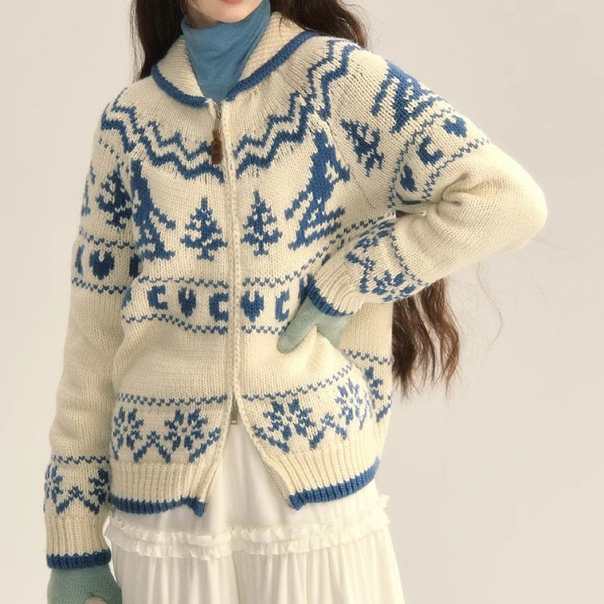 Susan | Women's Zip-Up Fair Isle Cardigan