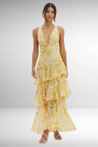Sylvia | Women's V-Neck Tiered Maxi Dress