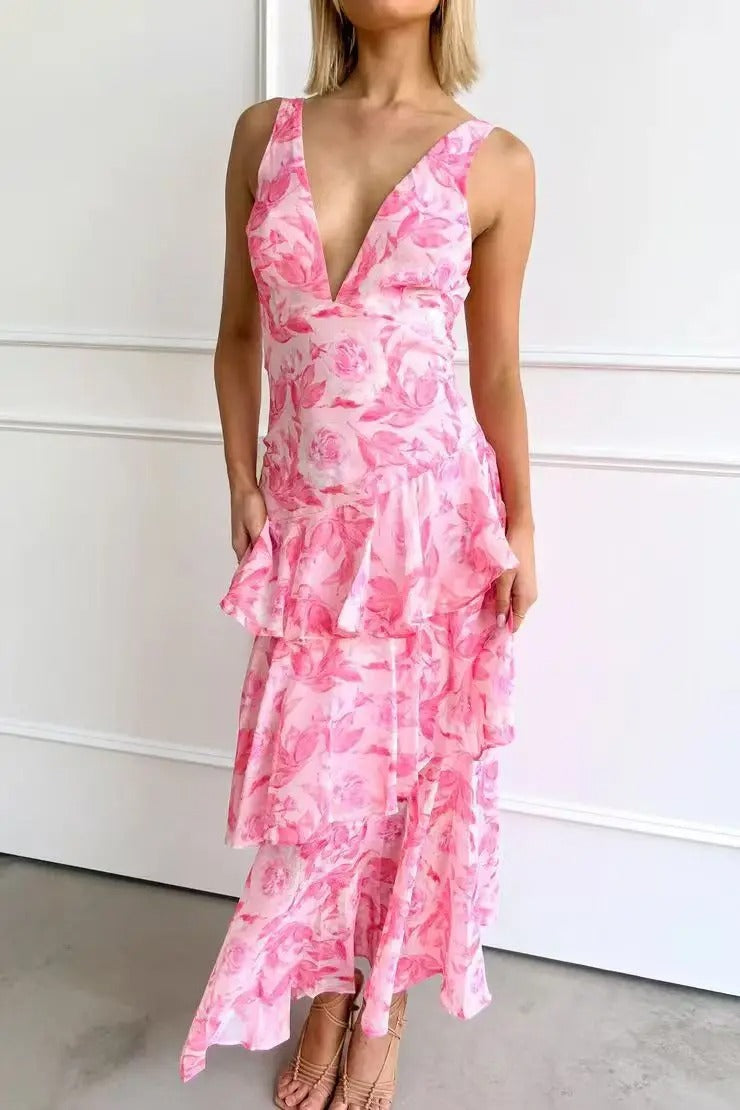 Sylvia | Women's V-Neck Tiered Maxi Dress