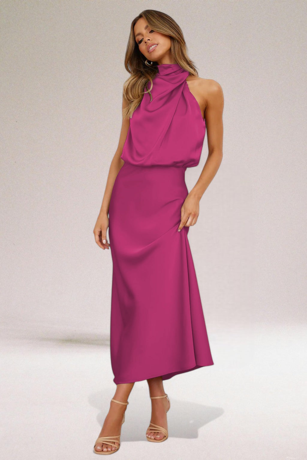 Tammy | Women's Sleeveless Halter Midi Dress