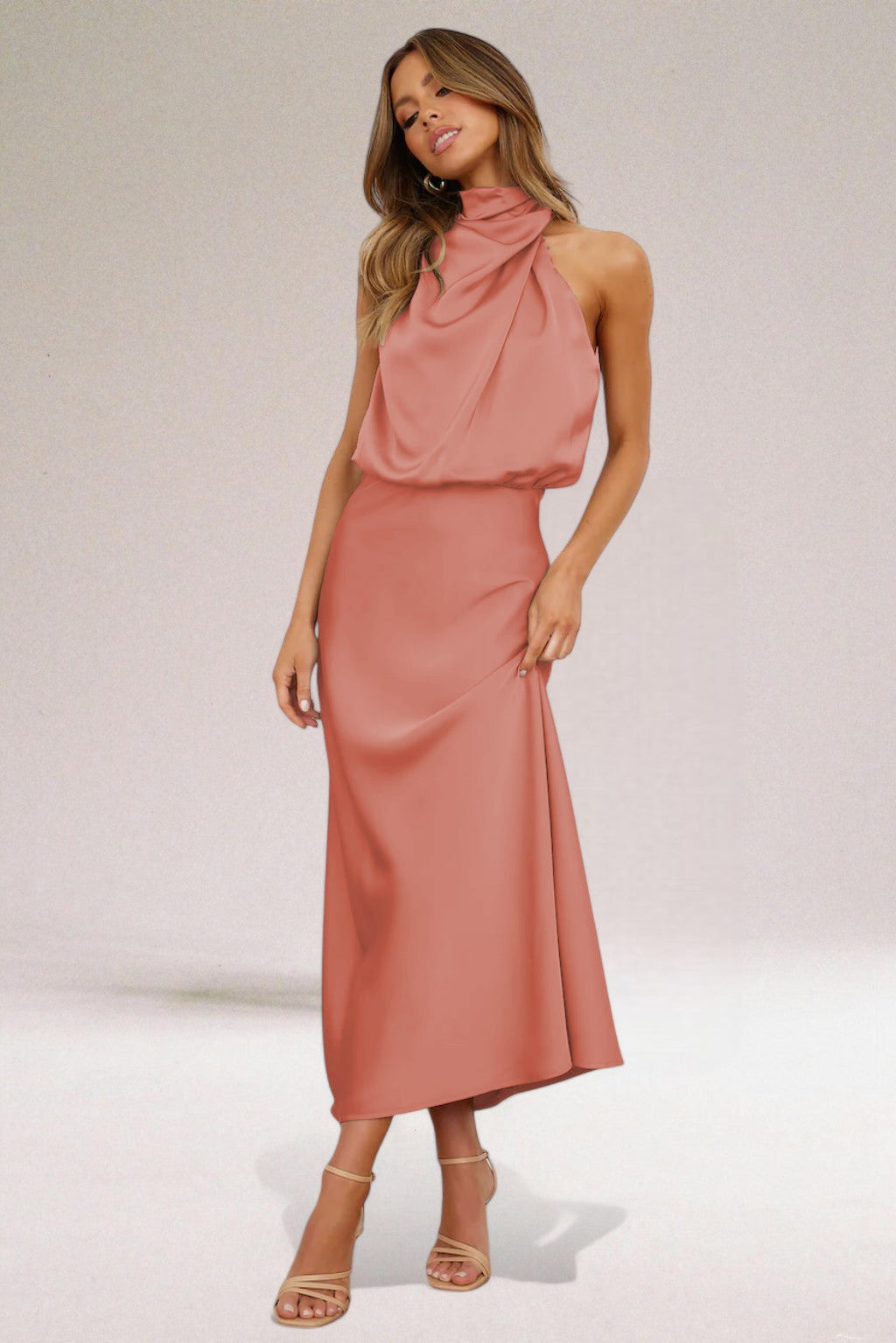 Tammy | Women's Sleeveless Halter Midi Dress