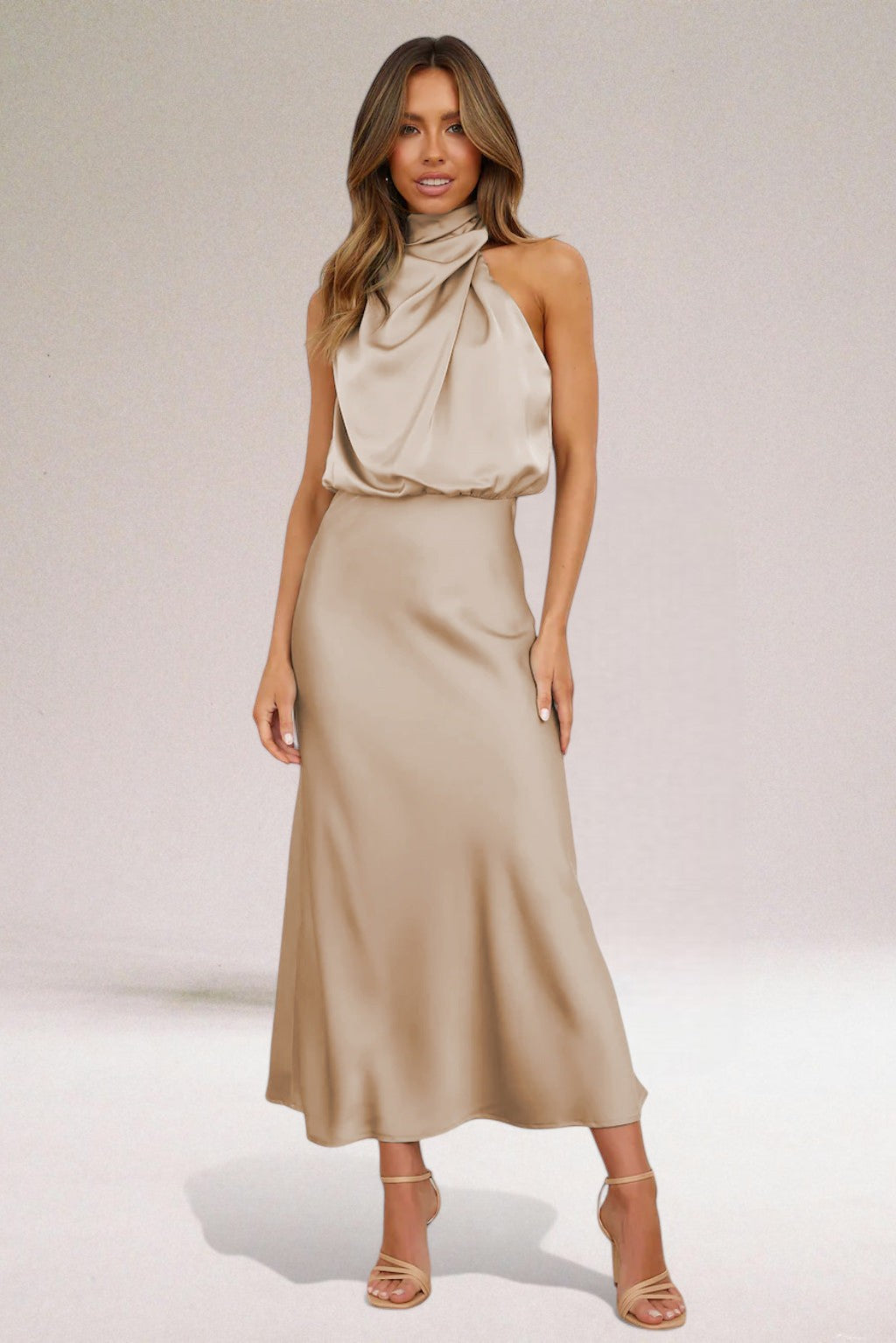Tammy | Women's Sleeveless Halter Midi Dress