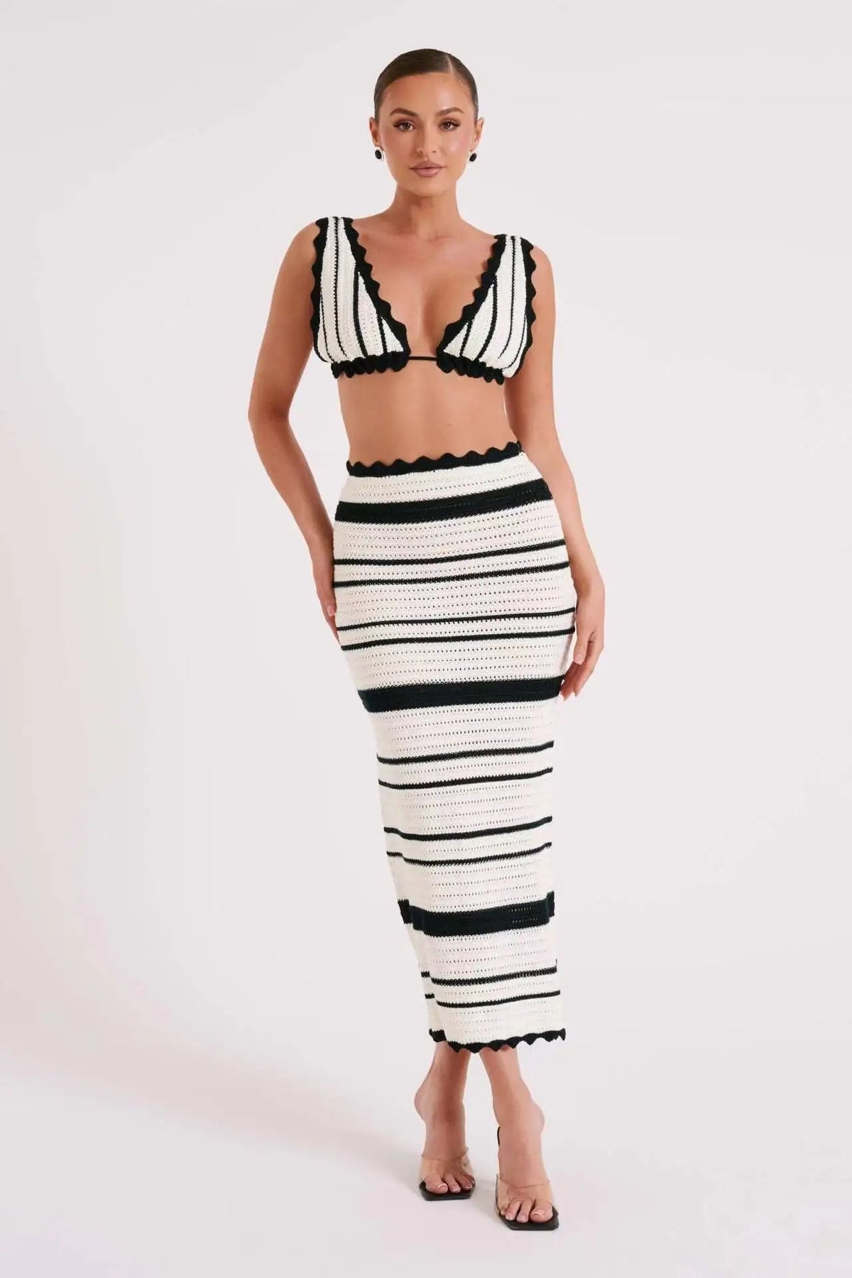 Teresa | Women's Scalloped Bodycon Midi Skirt Set