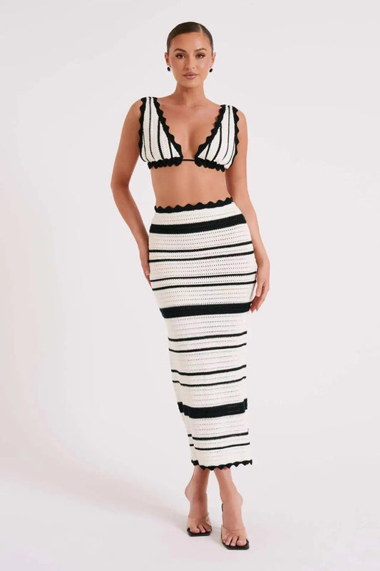 Teresa | Women's Scalloped Bodycon Midi Skirt Set