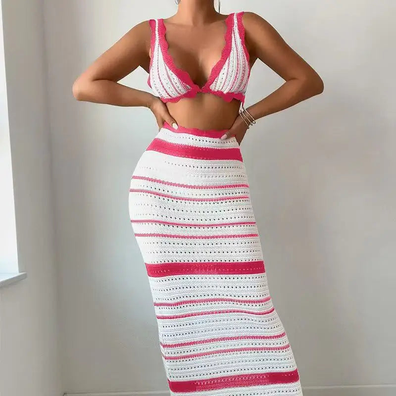 Teresa | Women's Scalloped Bodycon Midi Skirt Set