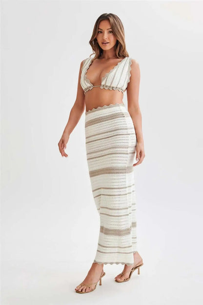 Teresa | Women's Scalloped Bodycon Midi Skirt Set