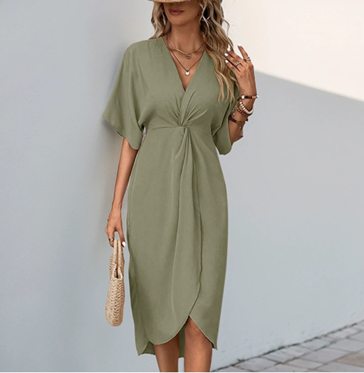Tessa | Women's V-Neck Twist Front Midi Dress