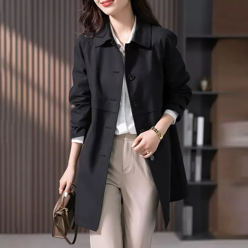 Theresa | Women's Button-Front Mid-Length Trench Coat