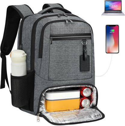 Unisex Water-Resistant Laptop Backpack with Insulated Lunch Pocket