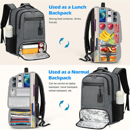 Unisex Water-Resistant Laptop Backpack with Insulated Lunch Pocket