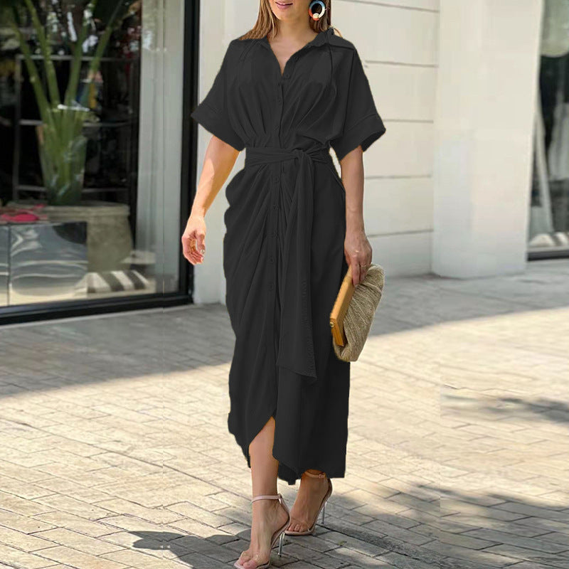 Veronica | Women's Tie Waist Midi Shirt Dress