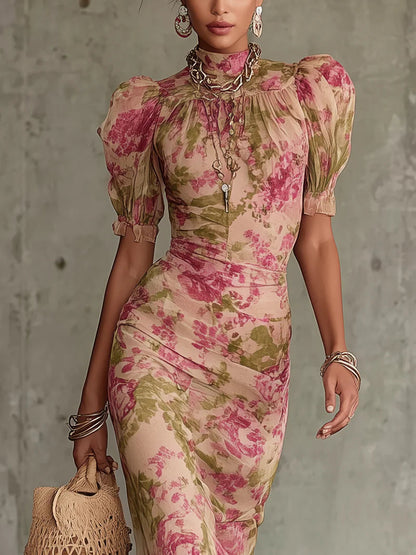 Vintage Puff Sleeve Maxi Dress