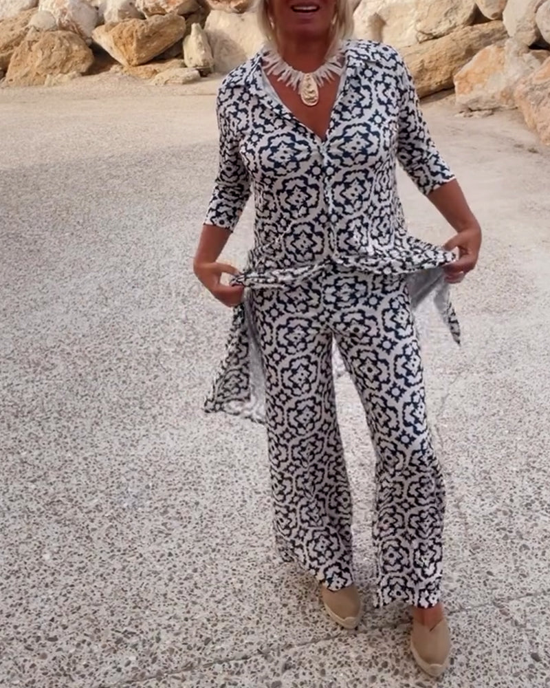 Vivian | Women's Printed Wide Leg Pant Set