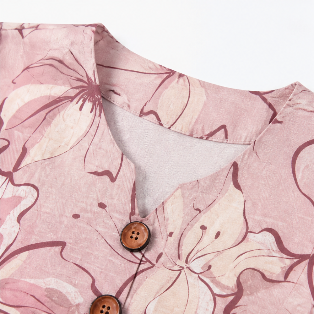 Watercolor Floral Ruffle Sleeve V-Neck Blouse