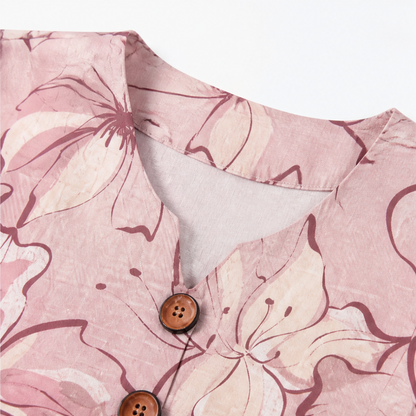 Watercolor Floral Ruffle Sleeve V-Neck Blouse
