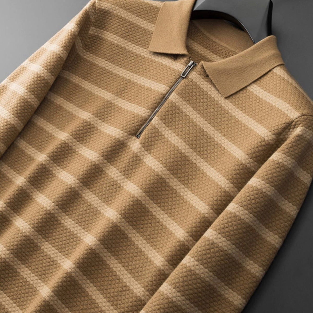 Wes | Men's Zipper Striped Polo Shirt