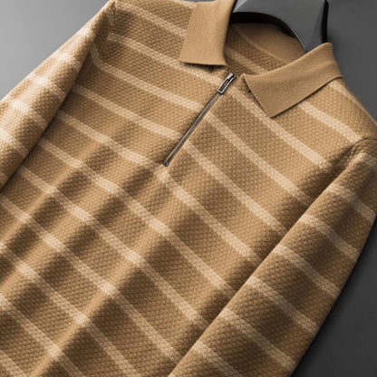 Wes | Men's Zipper Striped Polo Shirt