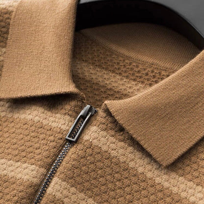 Wes | Men's Zipper Striped Polo Shirt