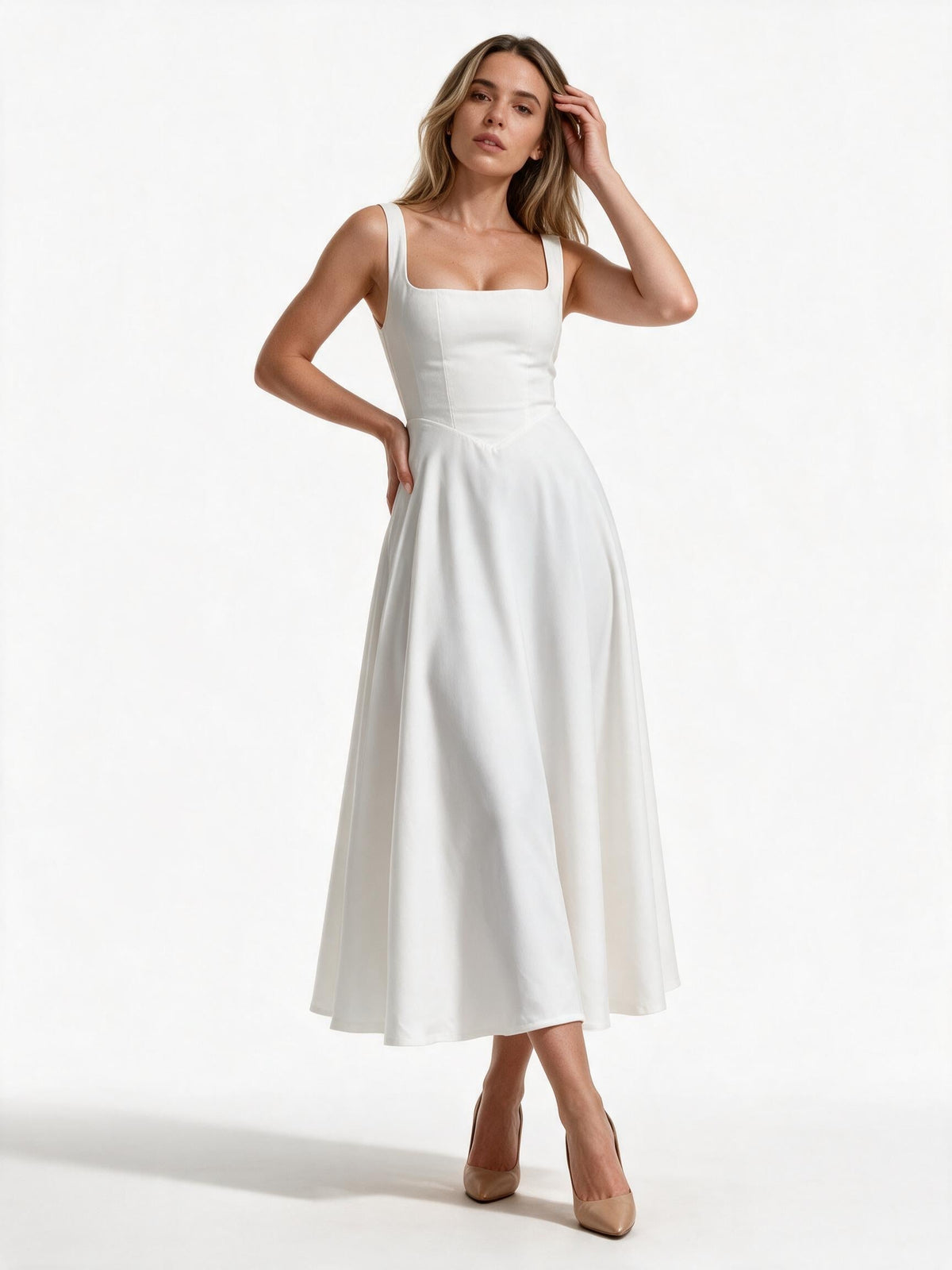 Women's A-Line Square-Neck Midi Dress