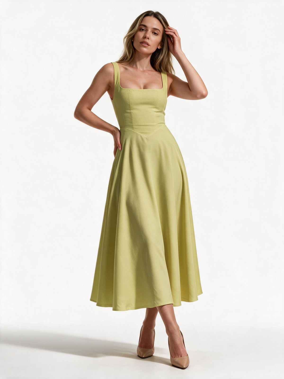 Women's A-Line Square-Neck Midi Dress