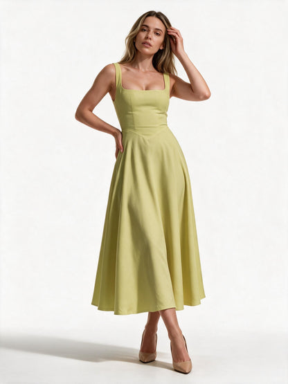 Women's A-Line Square-Neck Midi Dress