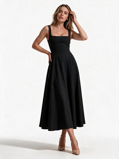 Women's A-Line Square-Neck Midi Dress