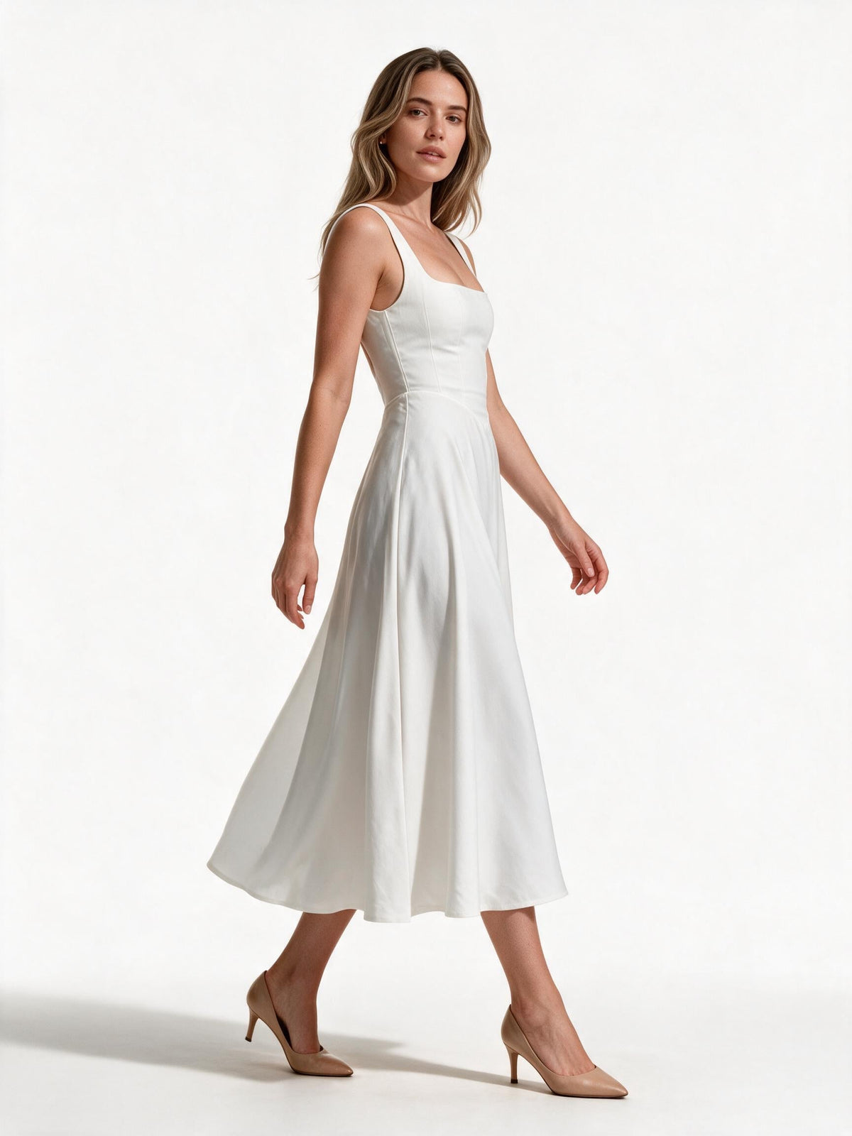Women's A-Line Square-Neck Midi Dress