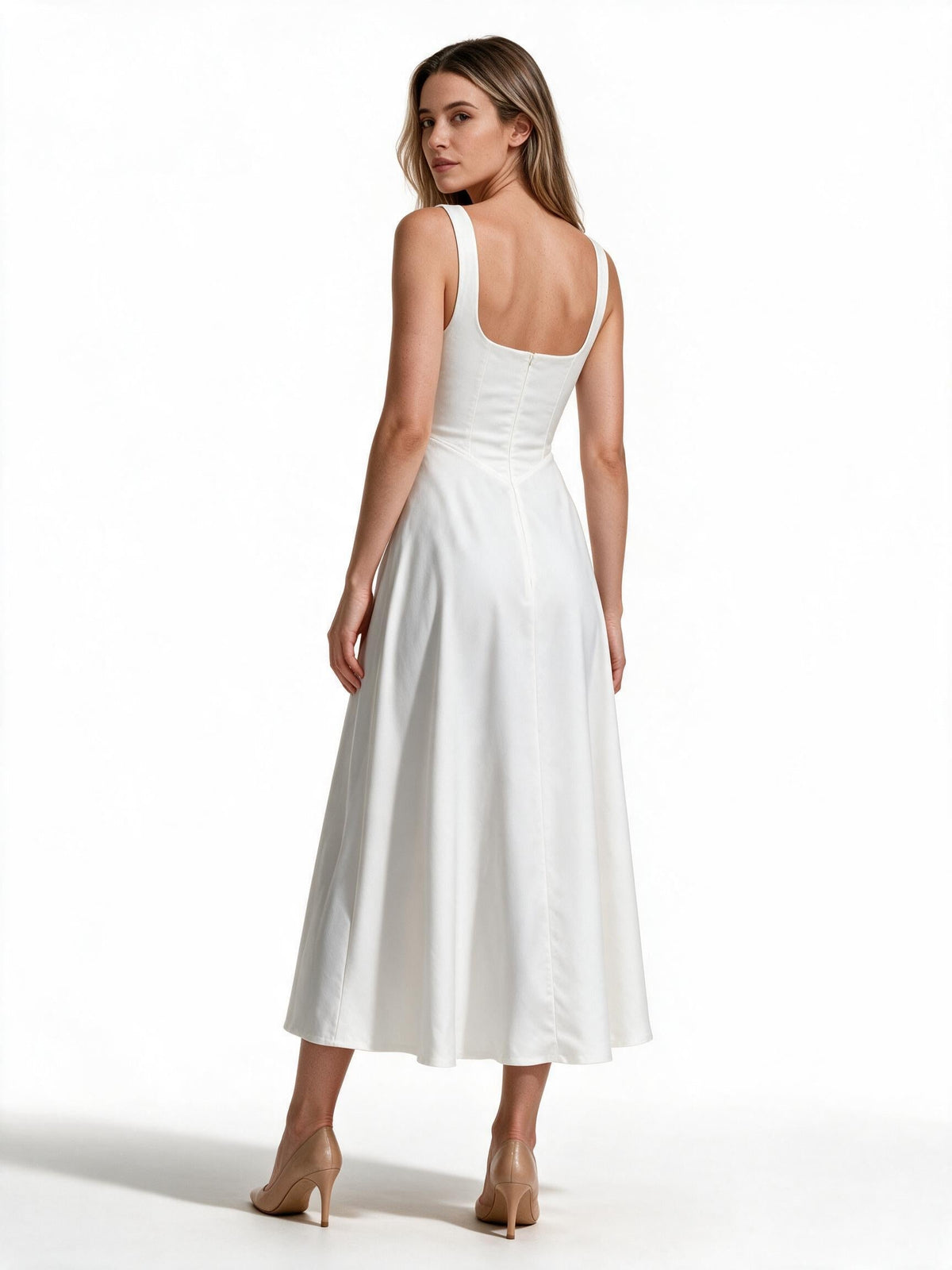 Women's A-Line Square-Neck Midi Dress