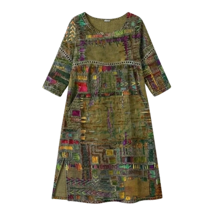 Women's Artisan Print Midi Dress with Pockets