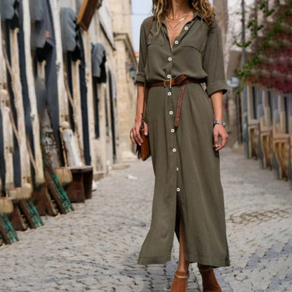 Women's Belted Shirt Midi Dress