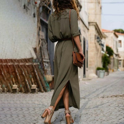 Women's Belted Shirt Midi Dress