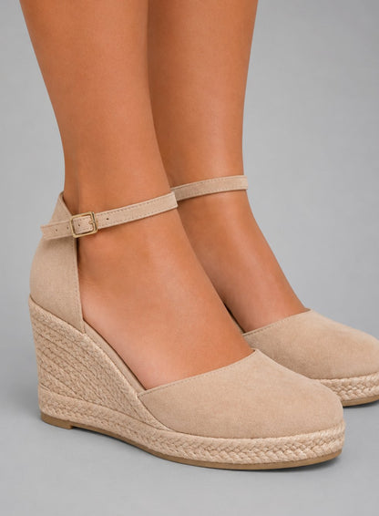 Women's Black Closed-Toe Espadrille Wedge Sandals with Ankle Strap