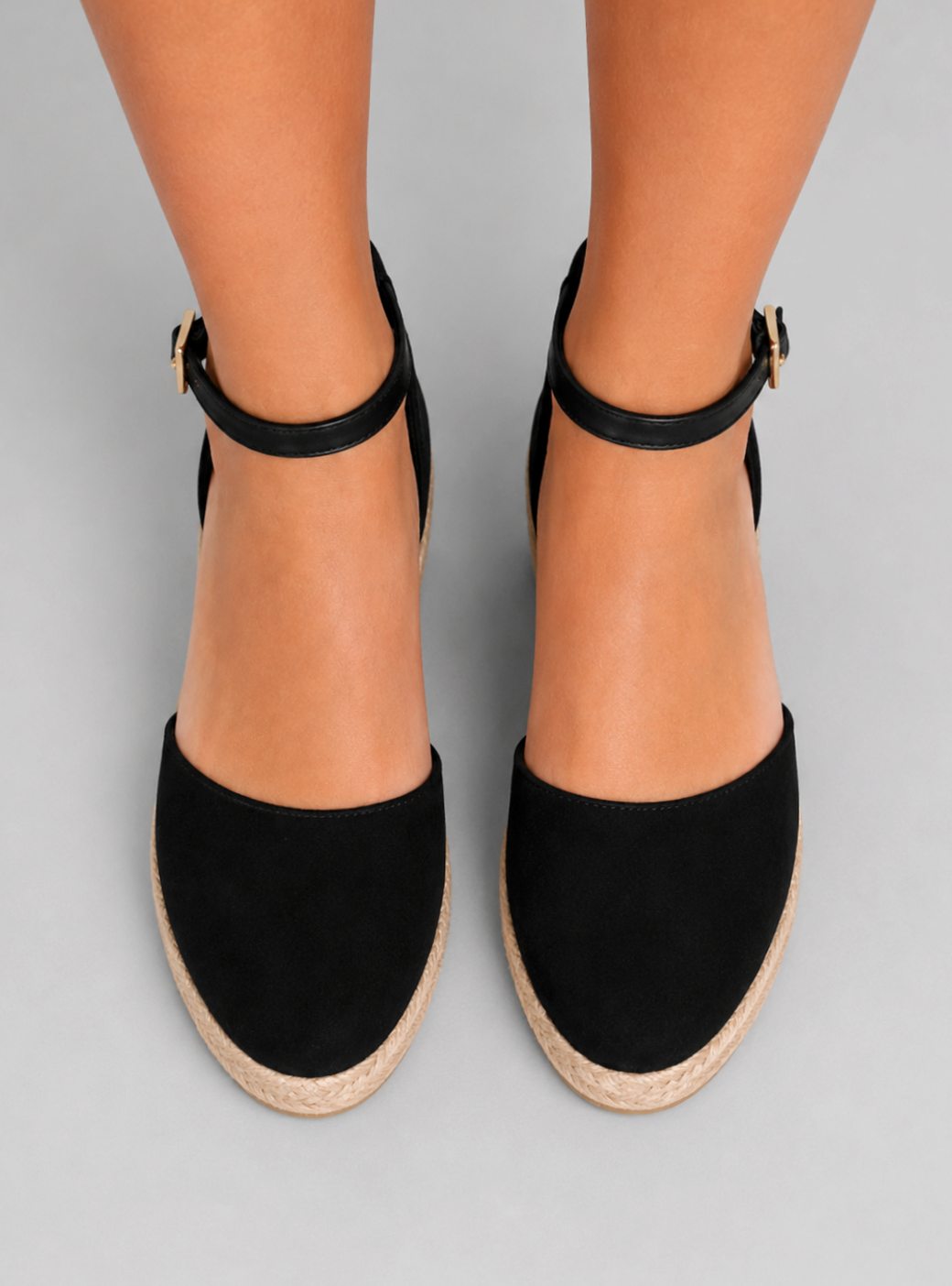 Women's Black Closed-Toe Espadrille Wedge Sandals with Ankle Strap