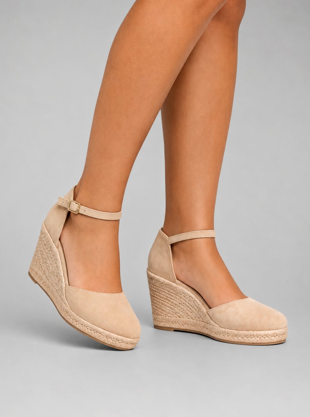 Women's Black Closed-Toe Espadrille Wedge Sandals with Ankle Strap