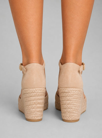 Women's Black Closed-Toe Espadrille Wedge Sandals with Ankle Strap