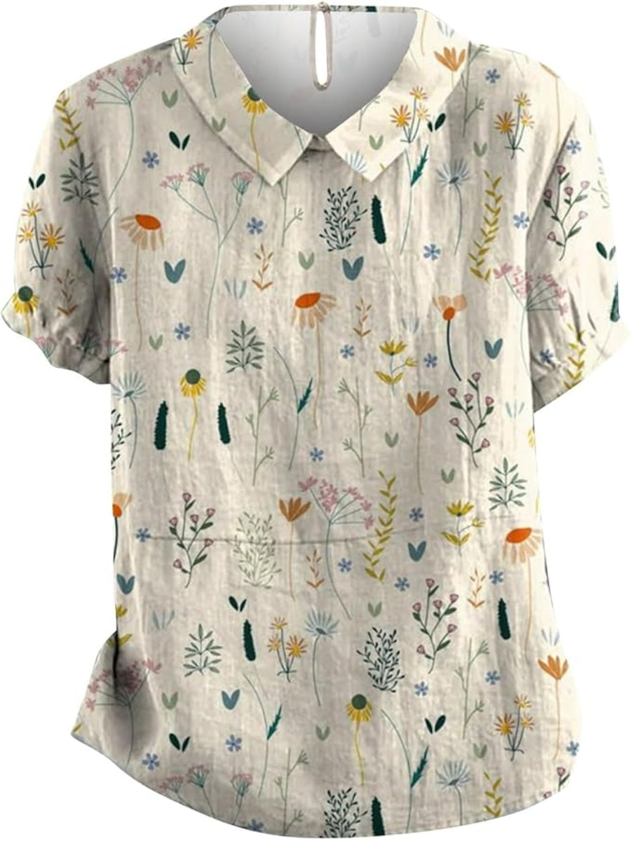 Women's Blouse with Delicate Floral Pattern, Soft Pastel Shades & Airy Fabric