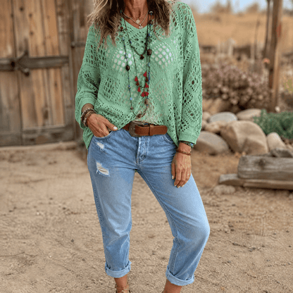Women's Bohemian Crochet V-Neck Top