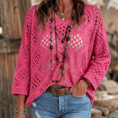 Women's Bohemian Crochet V-Neck Top
