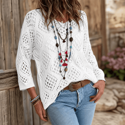 Women's Bohemian Crochet V-Neck Top