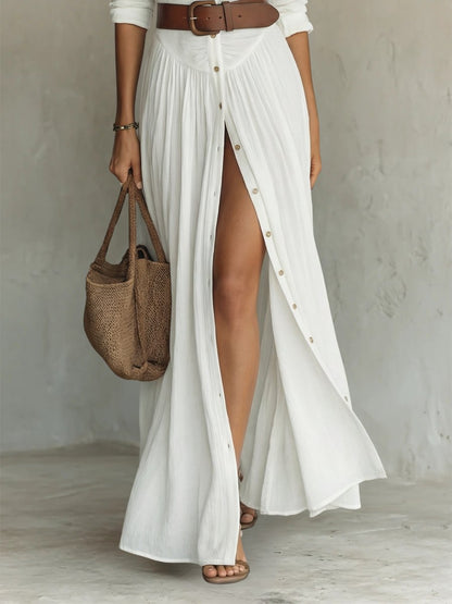 Women's Button-Through Belted Maxi Shirt Dress