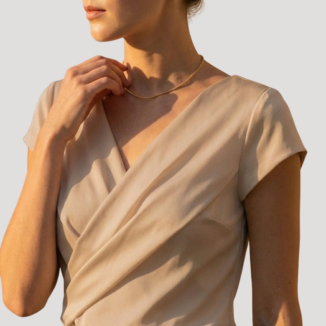 Women's Cap Sleeve Draped Wrap V-Neck Blouse