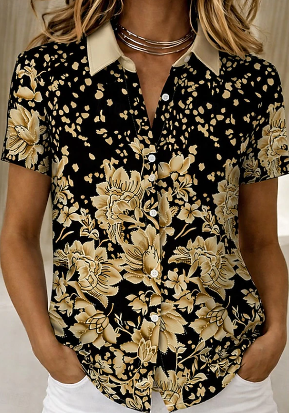 Women's Casual Summer Floral Button-Up Shirt