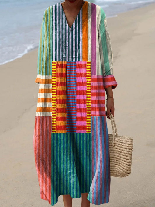 Women's Colorblock Striped Geometric Oversized Maxi Dress