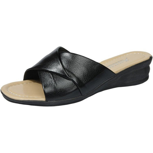 Women's Comfortable Slide Sandals with Crossed Straps and Lightweight Wedge Heel