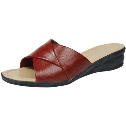 Women's Comfortable Slide Sandals with Crossed Straps and Lightweight Wedge Heel