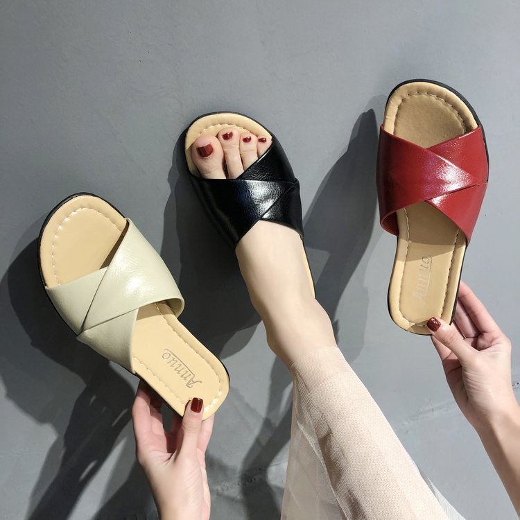 Women's Comfortable Slide Sandals with Crossed Straps and Lightweight Wedge Heel